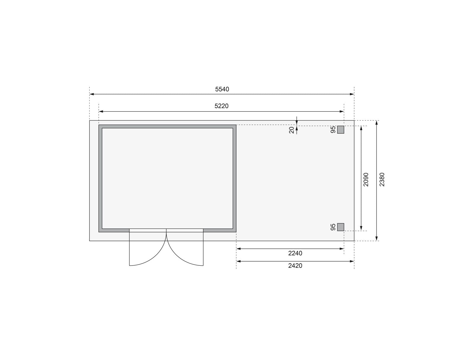 Karibu Gartenhaus Askola 4 mit Anbaudach 2,25 Meter, Seiten- und Rückwand