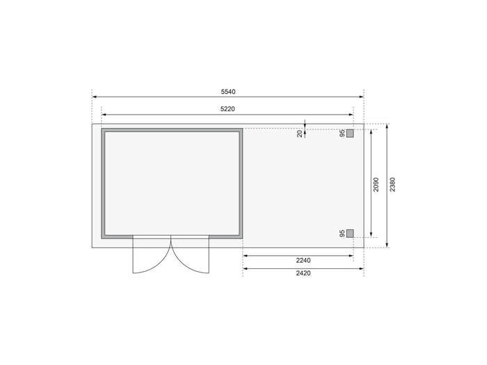 Karibu Gartenhaus Askola 4 mit Anbaudach 2,25 Meter, Seiten- und Rückwand