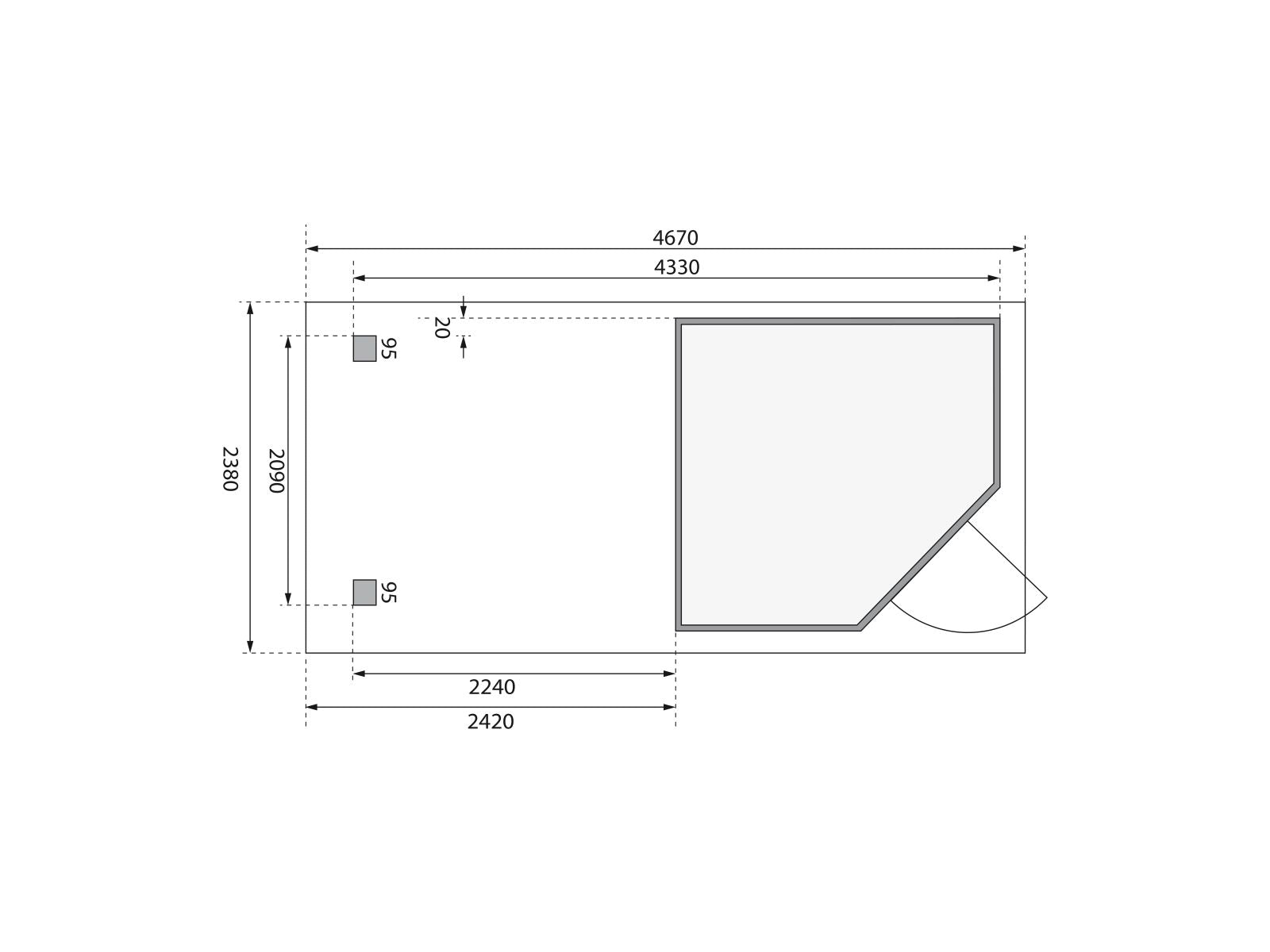 Karibu Gartenhaus Schwandorf 3 natur mit Anbaudach 2,25 Meter, Seiten- und Rückwand