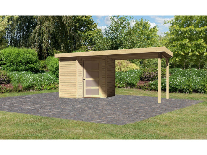 Karibu Gartenhaus Schwandorf 3 natur mit Anbaudach 2,75 Meter