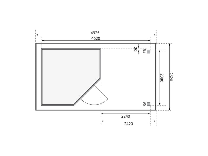 Karibu Gartenhaus Schwandorf 5 terragrau mit Anbaudach 2,25 Meter, Seiten- und Rückwand