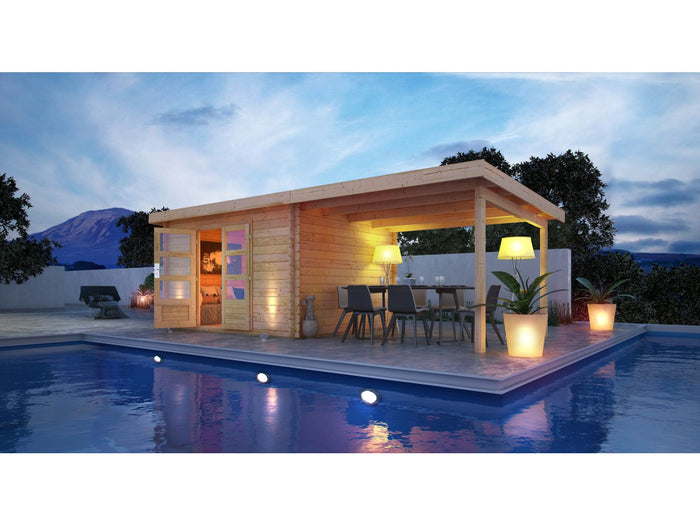 Karibu Gartenhaus Bastrup 7 mit Anbaudach 4 Meter