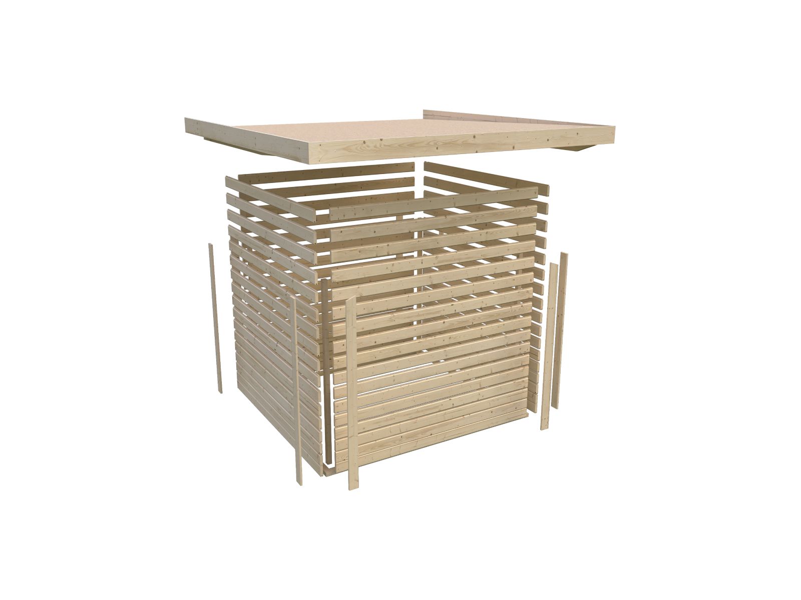 Karibu Gartenhaus Goldendorf 5 terragrau 19 mm mit Anbaudach 2,20 m, Seiten- und Rückwand