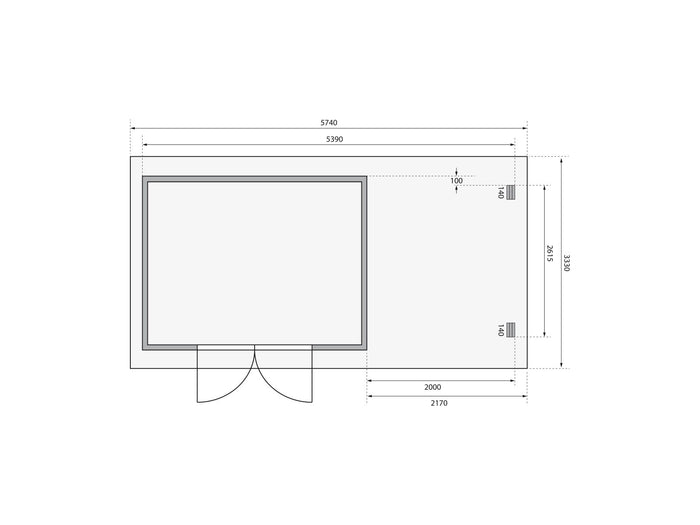 Karibu Gartenhaus Bastrup 7 mit Anbaudach 2 Meter, Rück- und Seitenwand
