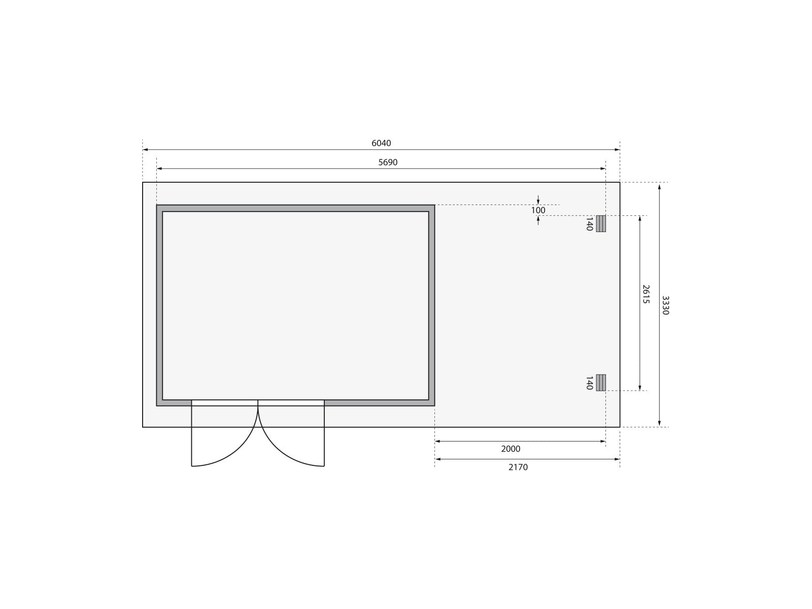 Karibu Gartenhaus Bastrup 8 mit Anbaudach 2 Meter, Rück- und Seitenwand
