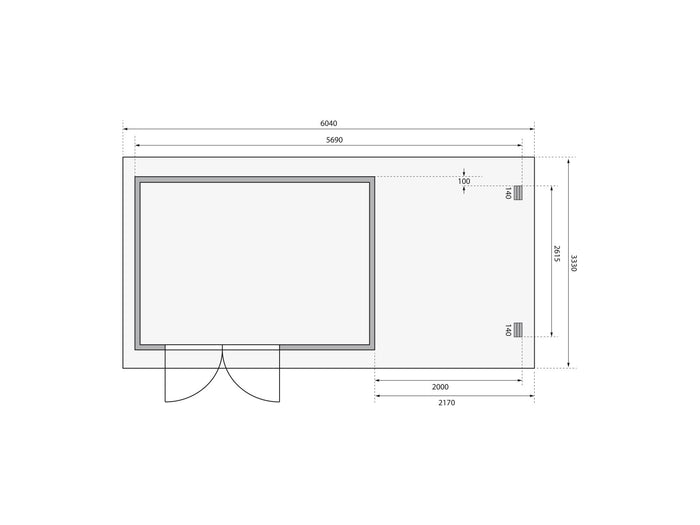 Karibu Gartenhaus Bastrup 8 mit Anbaudach 2 Meter, Rück- und Seitenwand
