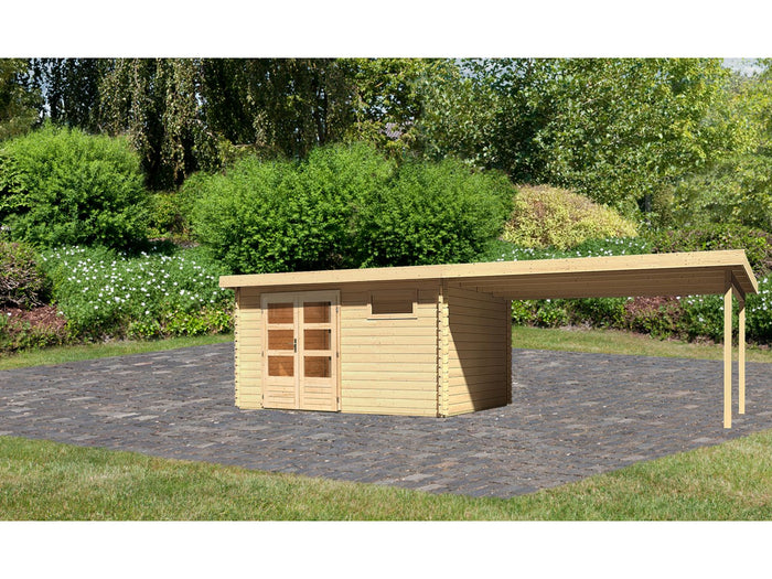 Karibu Gartenhaus Bastrup 8 mit Anbaudach 4 Meter