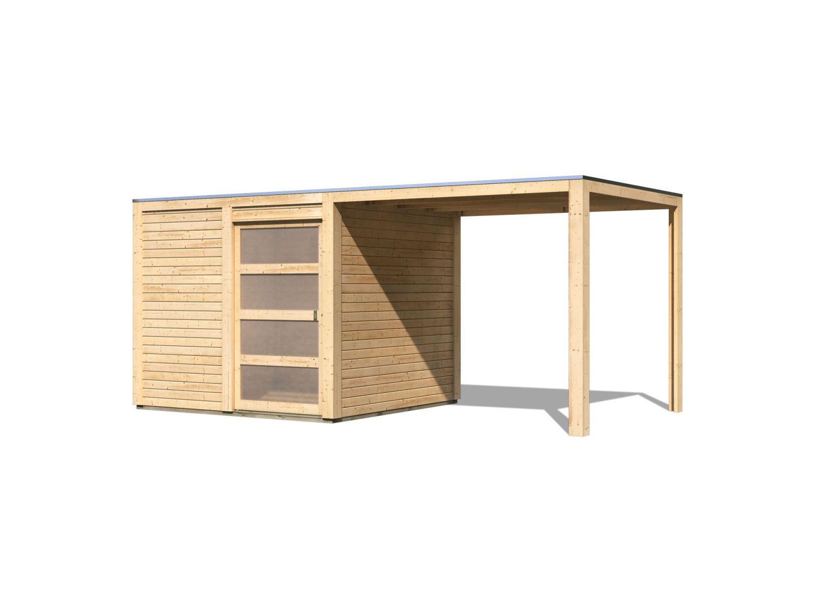 Karibu Gartenhaus Qubic natur mit Anbaudach