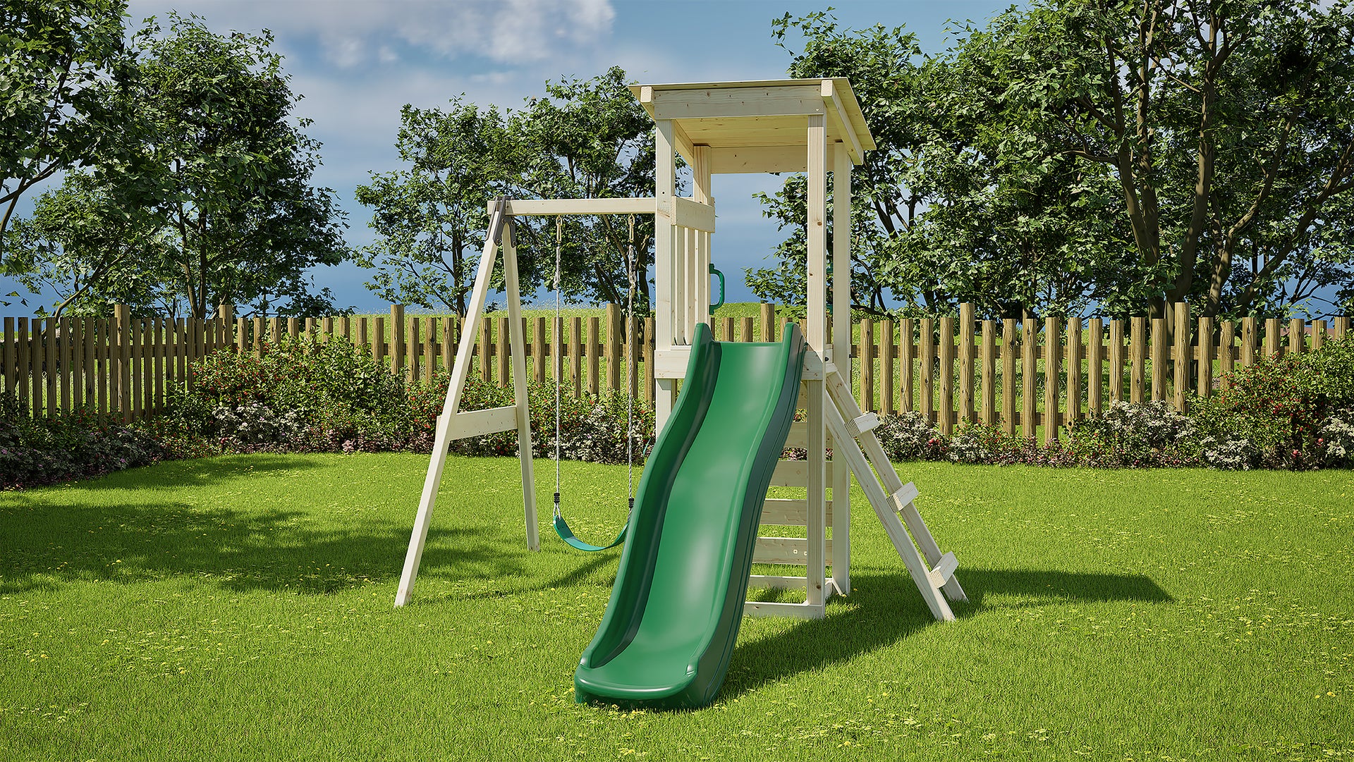 Weka Kinderspielturm Lyon inkl. Rutsche, Kletterwand und Einzelschaukel