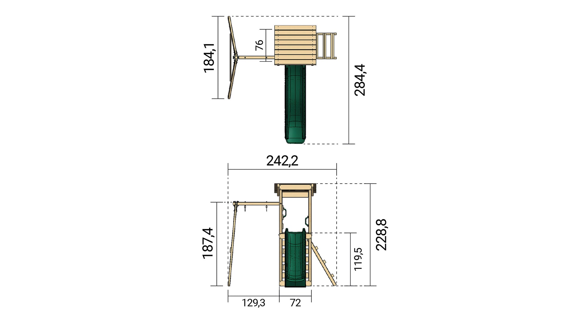 Weka Kinderspielturm Lyon inkl. Rutsche, Kletterwand und Einzelschaukel