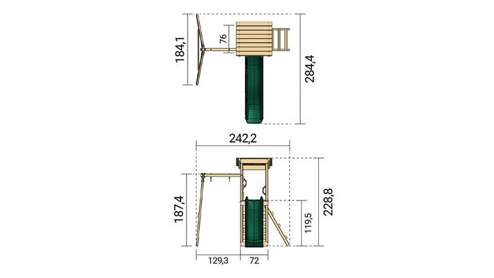 Weka Kinderspielturm Lyon inkl. Rutsche, Kletterwand und Einzelschaukel