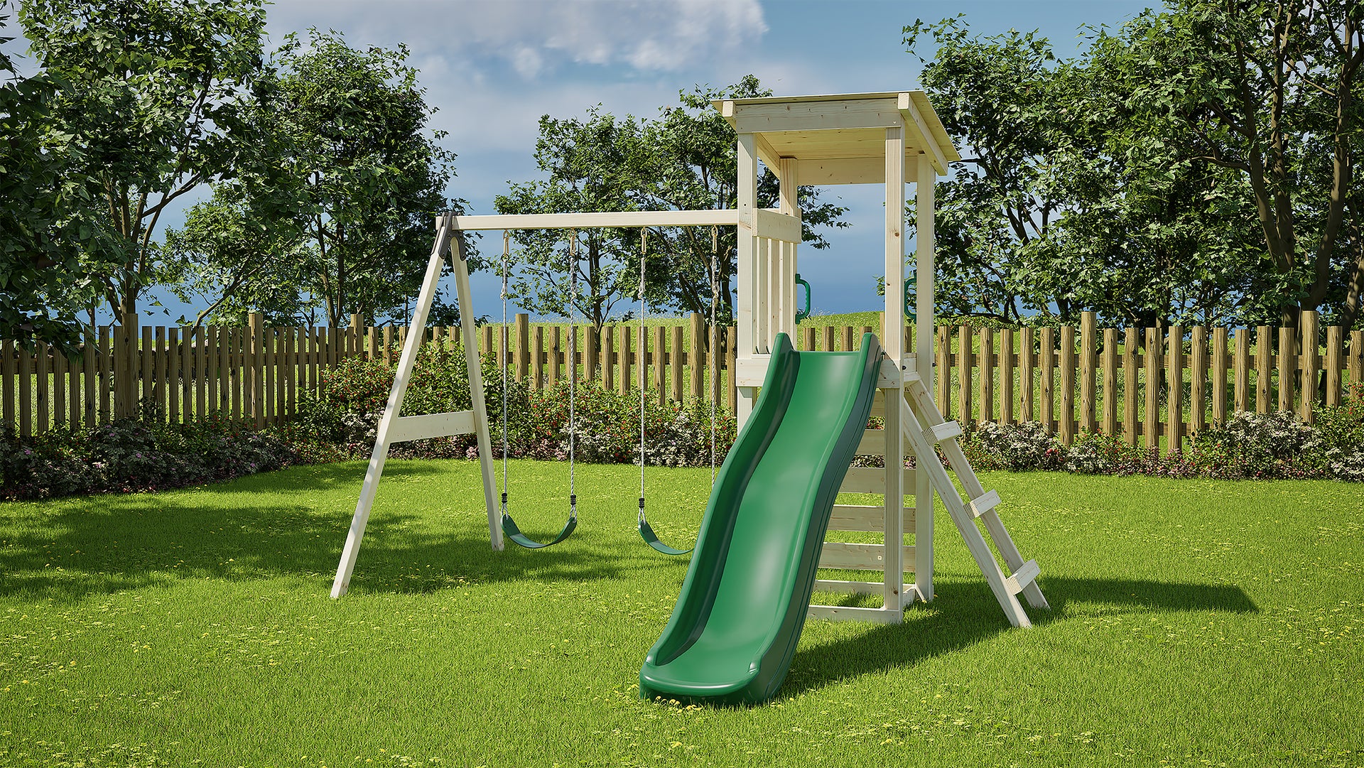 Weka Kinderspielturm Neapel inkl. Rutsche, Kletterwand und Doppelschaukel