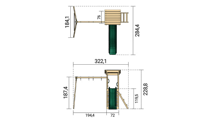 Weka Kinderspielturm Neapel inkl. Rutsche, Kletterwand und Doppelschaukel