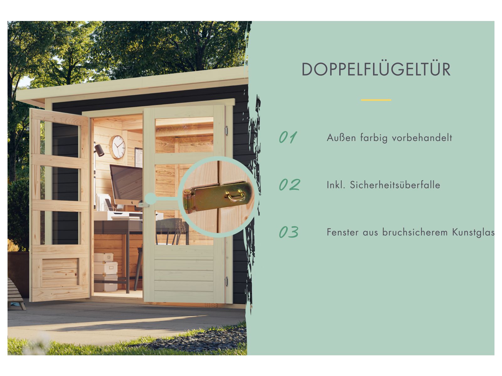 Karibu Gartenhaus Askola 2 terragrau mit Anbaudach 2,80 Meter