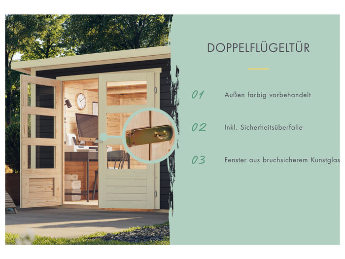 Karibu Gartenhaus Askola 2 terragrau mit Anbaudach 2,80 Meter