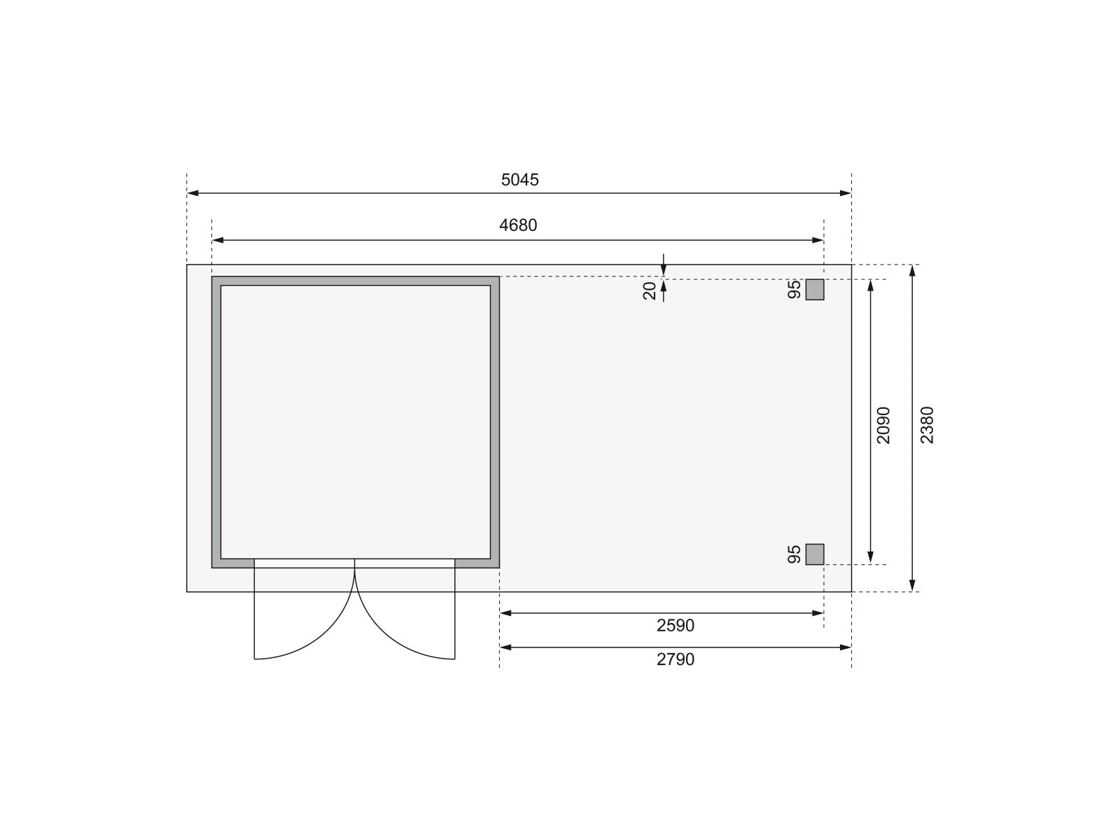 Karibu Gartenhaus Askola 2 terragrau mit Anbaudach 2,80 Meter, Seiten- und Rückwand