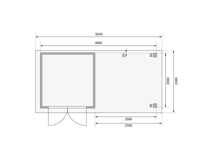 Karibu Gartenhaus Askola 2 terragrau mit Anbaudach 2,80 Meter, Seiten- und Rückwand
