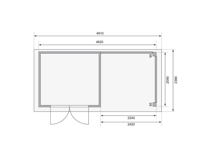 Karibu Gartenhaus Kerko 3 in terragrau mit 2,40 m Anbaudach und Rück-und Seitenwänden