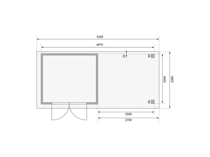 Karibu Gartenhaus Kerko 3 natur mit 2,80 m Anbaudach Inklusive Rück-und Seitenwand