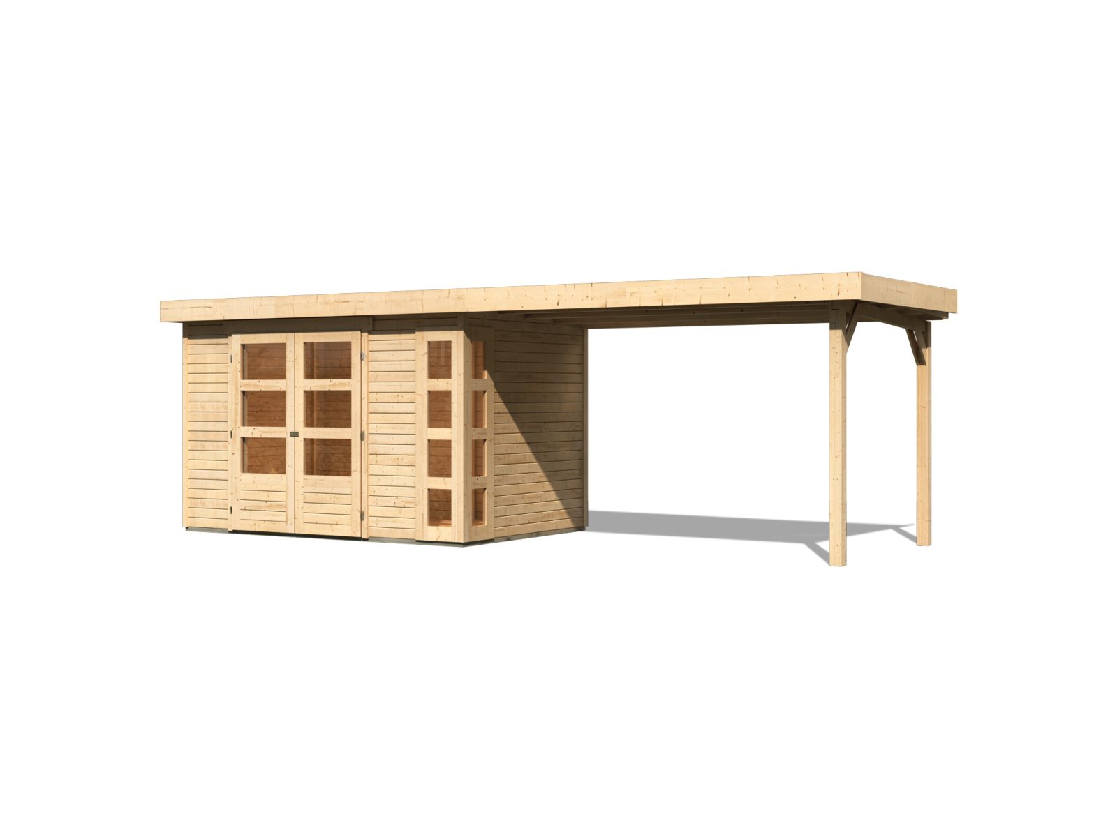 Karibu Gartenhaus Kerko 4 natur mit Anbaudach 2,80 m
