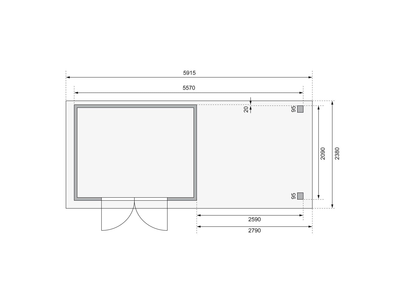 Karibu Gartenhaus Kerko 4 natur mit Anbaudach 2,80 m inklusive Rück-und Seitenwand