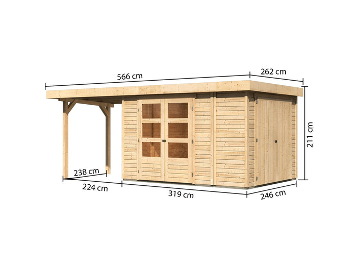 Karibu Gartenhaus Retola 4 mit Anbauschrank und Anbaudach 2,40 Meter