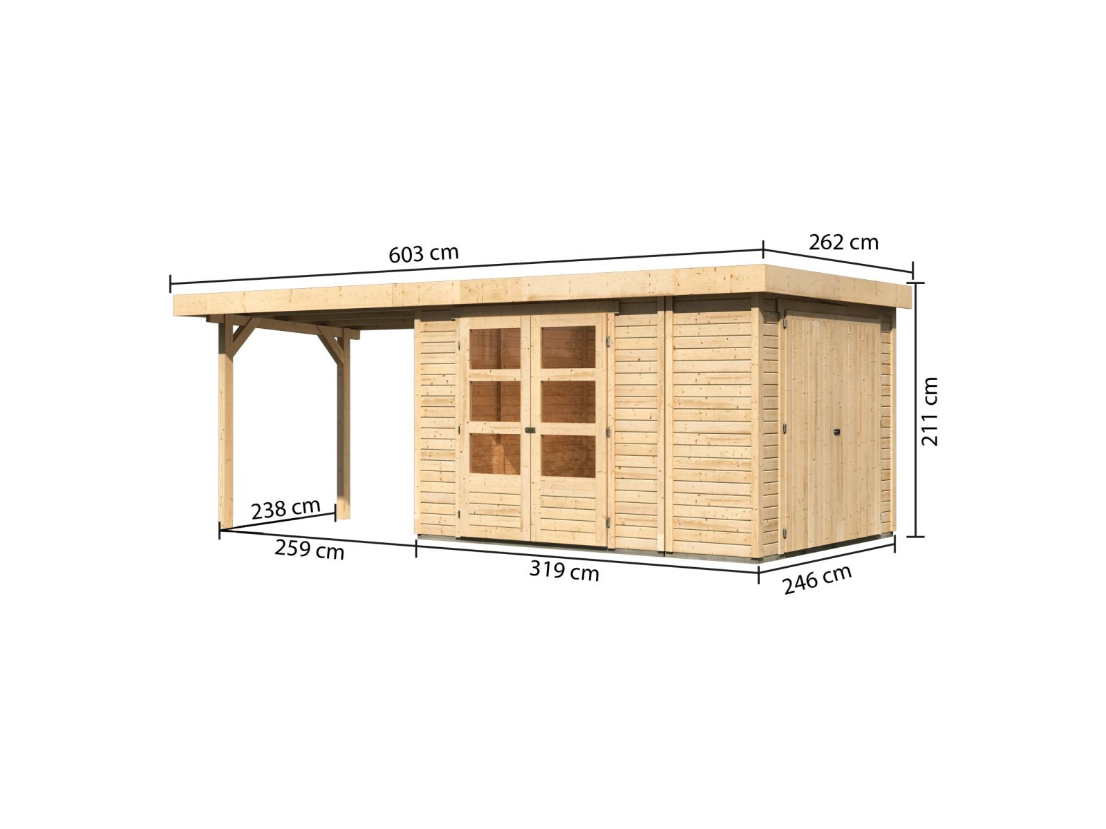 Karibu Gartenhaus Retola 4 mit Anbauschrank und Anbaudach 2,80 Meter