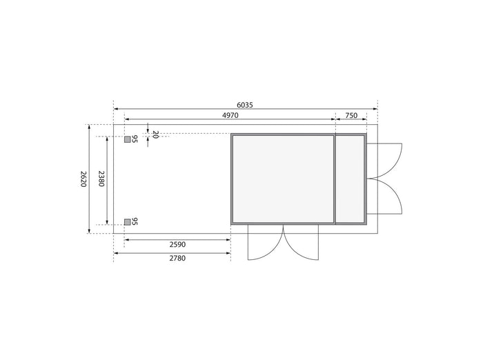 Karibu Gartenhaus Retola 4 mit Anbauschrank und Anbaudach 2,80 Meter