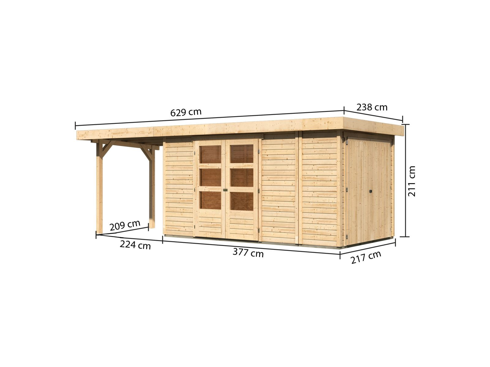 Karibu Gartenhaus Retola 5 mit Anbauschrank und Anbaudach 2,40 Meter