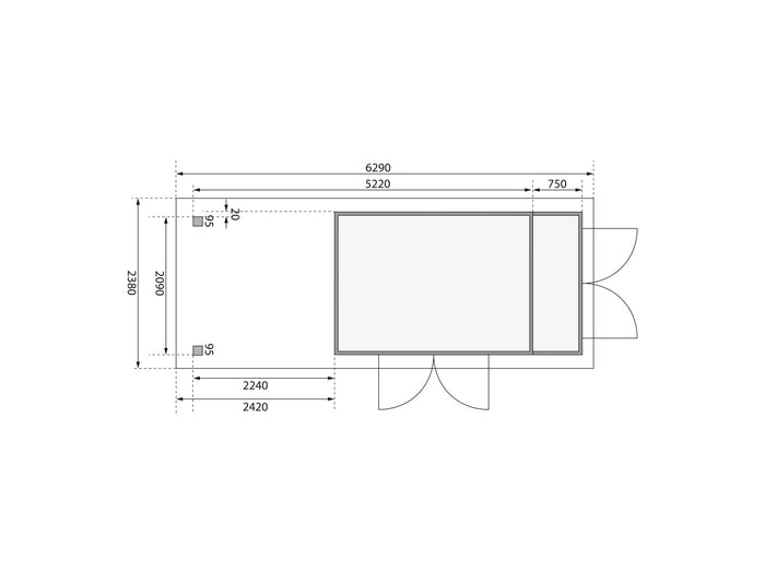 Karibu Gartenhaus Retola 5 mit Anbauschrank und Anbaudach 2,40 Meter
