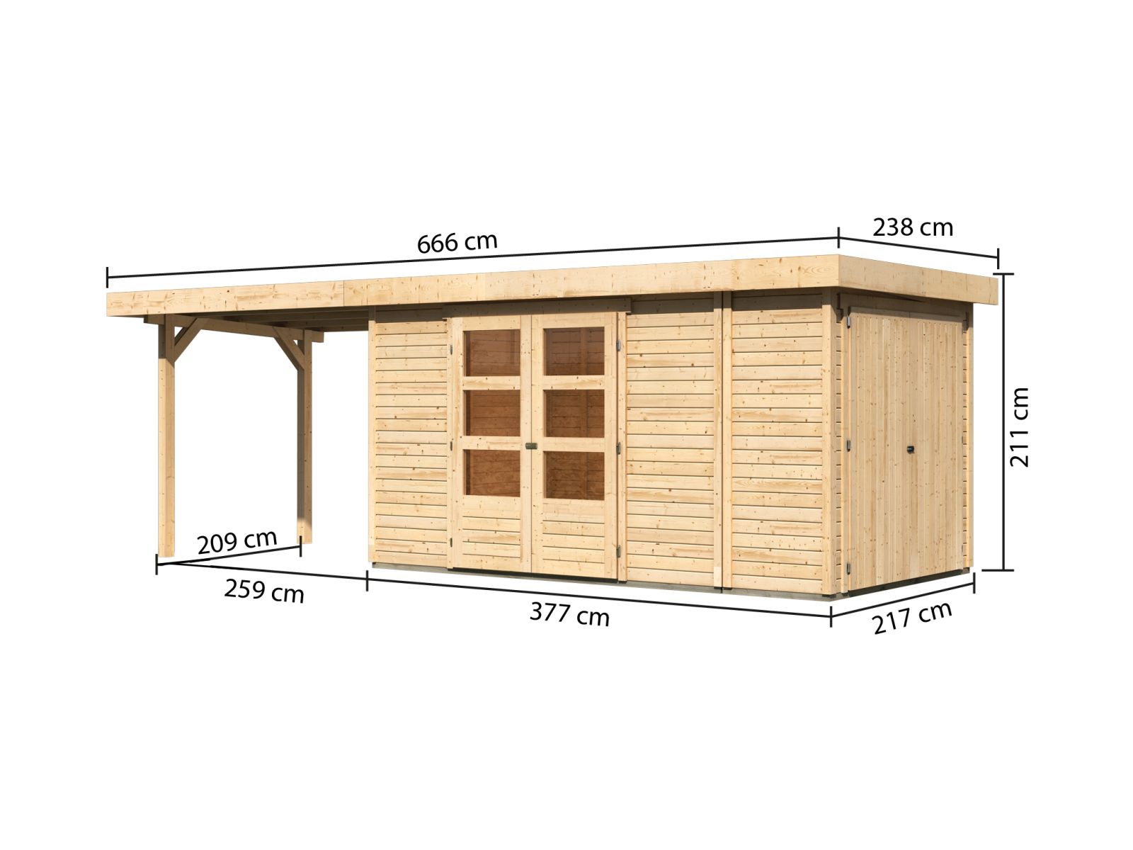 Karibu Gartenhaus Retola 5 mit Anbauschrank und Anbaudach 2,80 Meter