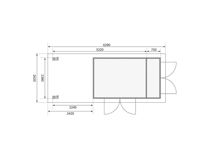 Karibu Gartenhaus Retola 6 mit Anbauschrank und Anbaudach 2,40 Meter