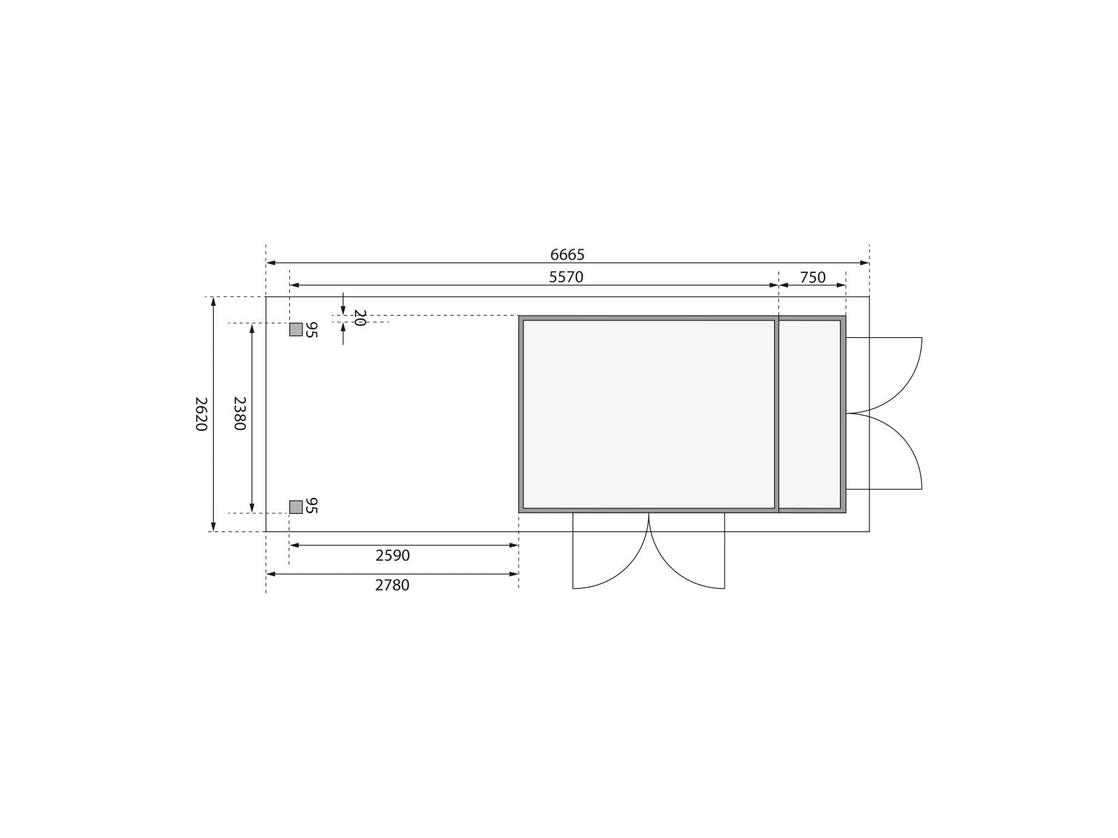 Karibu Gartenhaus Retola 6 mit Anbaudach 2,80 Meter