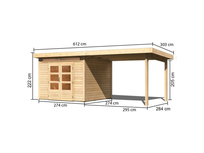 Karibu Gartenhaus Kandern 6 mit Anbaudach 2,95 Meter