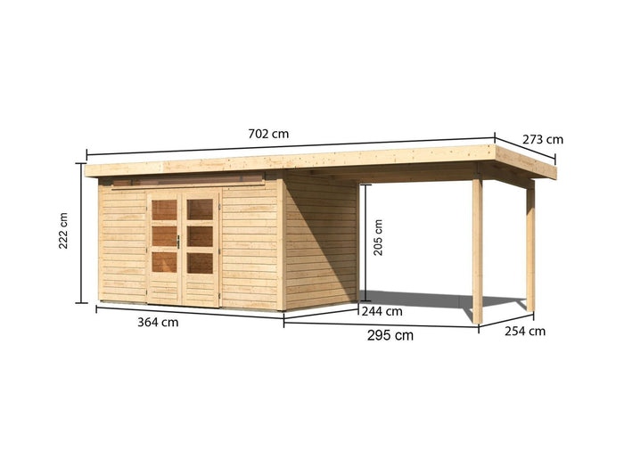 Karibu Gartenhaus Kandern 7 mit Anbaudach 2,95 Meter