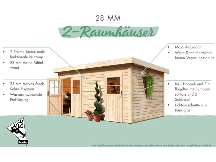 Karibu Gartenhaus Tintrup 2-Raum-Haus in terragrau 28 mm