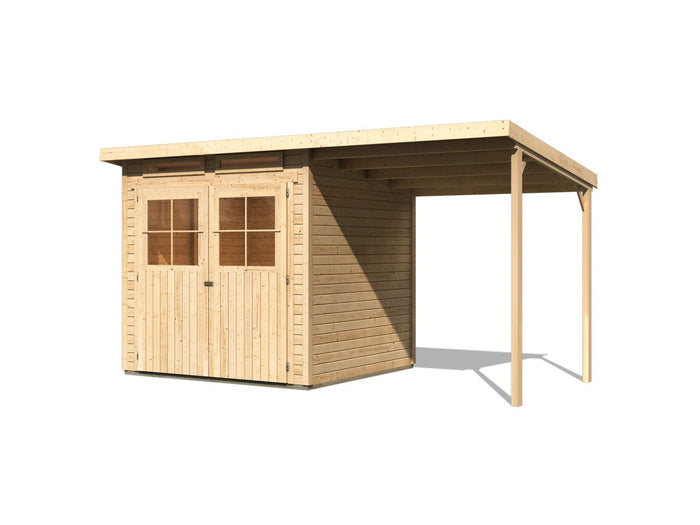 Karibu Gartenhaus Glücksburg 3 natur mit Anbaudach 1,90 Meter