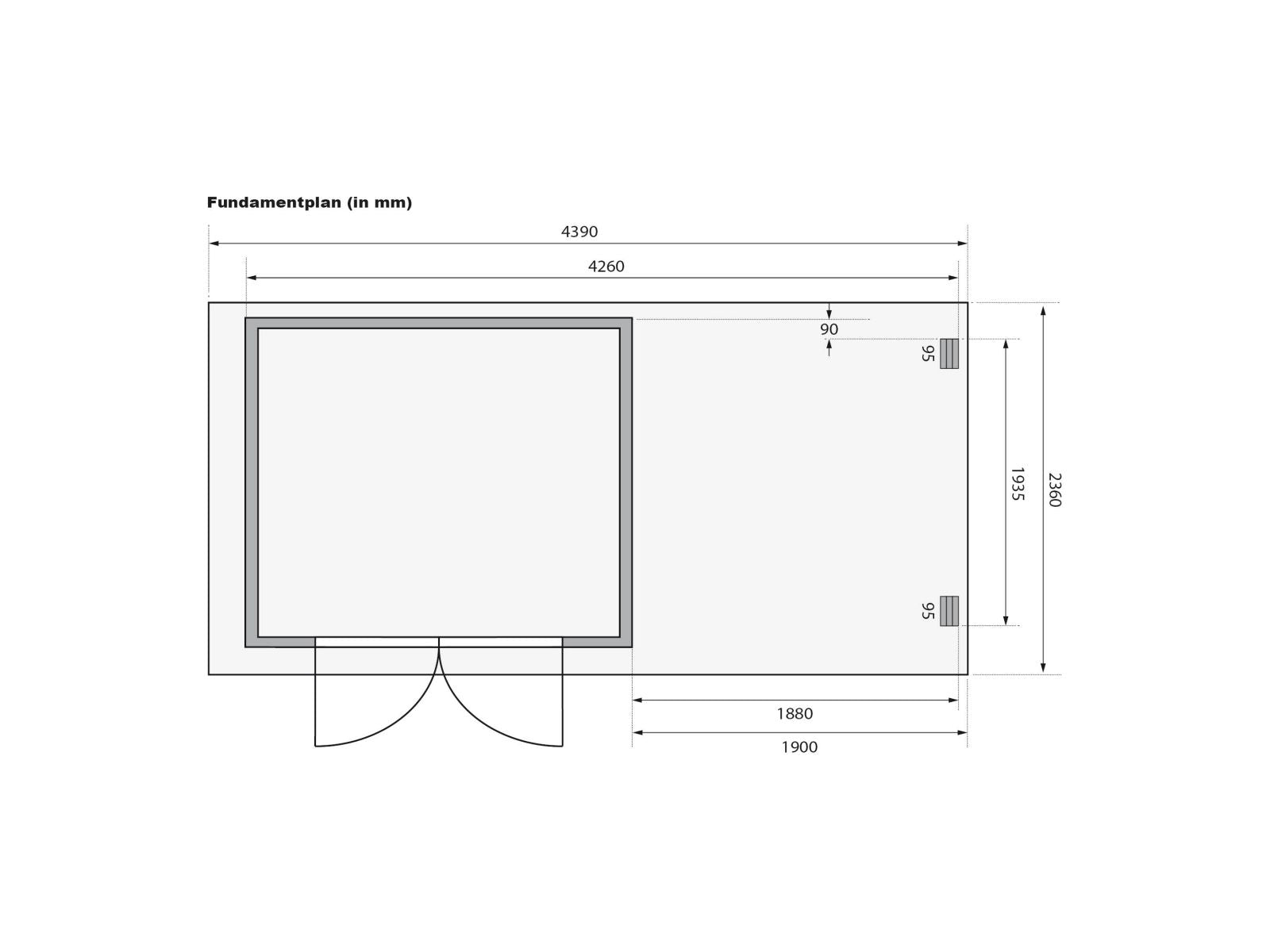 Karibu Gartenhaus Glücksburg 4 in terragrau mit Anbaudach 1,90 Meter