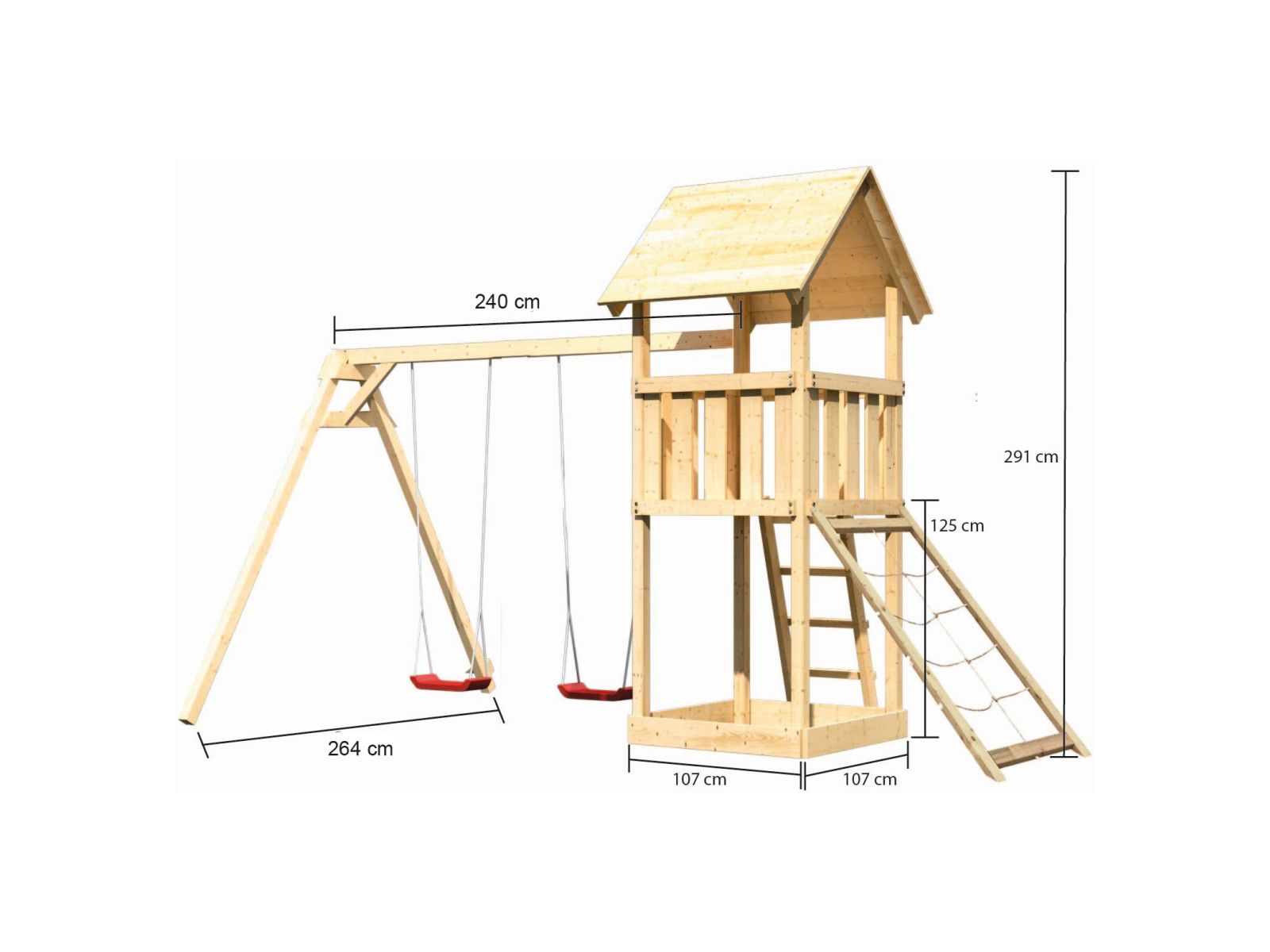 Karibu Spielturm Lotti mit Doppelschaukel und Netzrampe