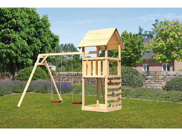 Karibu Spielturm Lotti mit Kletterwand und Doppelschaukel