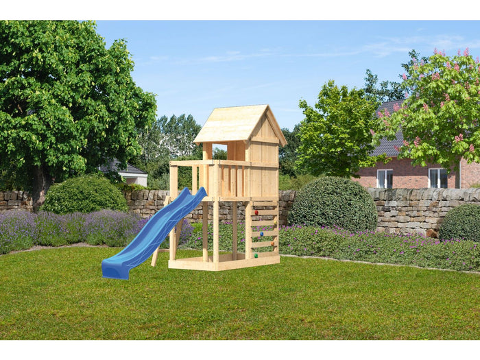 Karibu Stelzenhaus Frieda + Rutsche blau + Kletterwand
