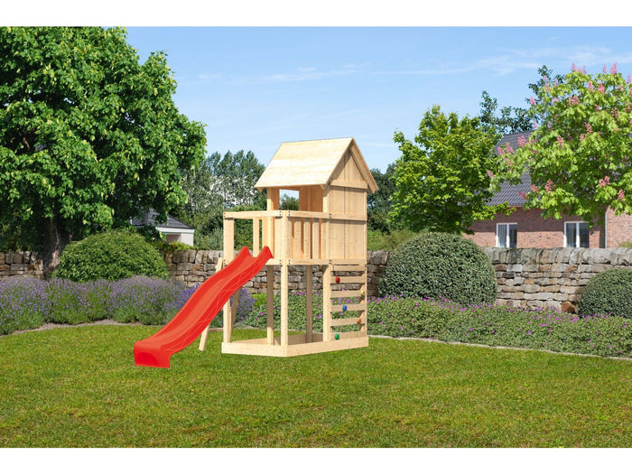 Karibu Stelzenhaus Frieda + Rutsche rot + Kletterwand