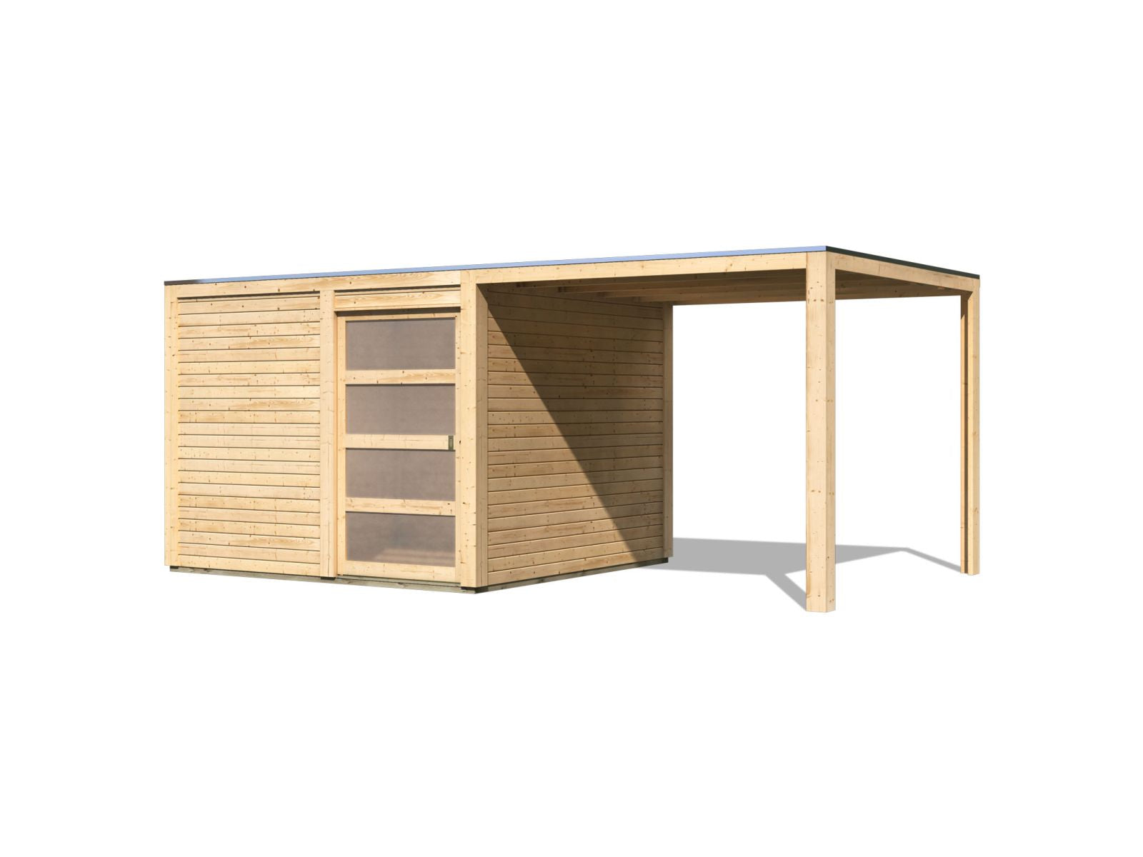 Karibu Gartenhaus Qubic 2 natur inkl. 2,70 m Anbaudach