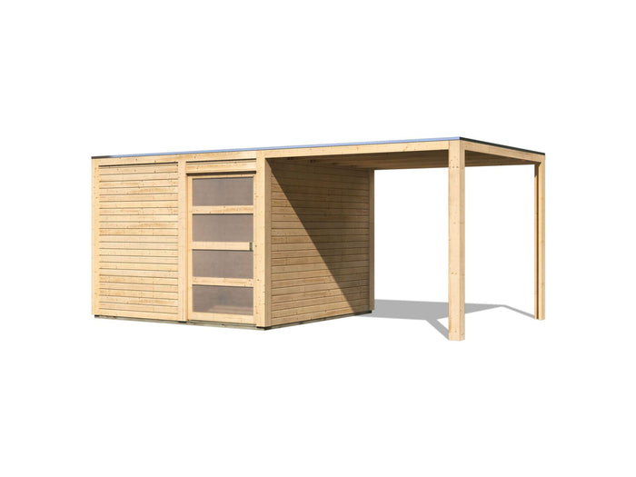 Karibu Gartenhaus Qubic 2 natur inkl. 2,70 m Anbaudach