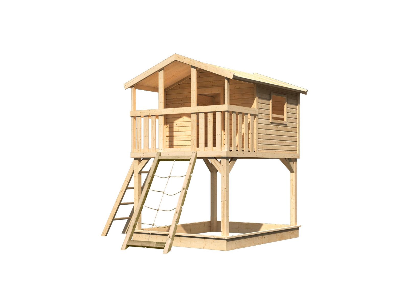 Karibu Stelzenhaus Benjamin naturbelassen mit Netzrampe