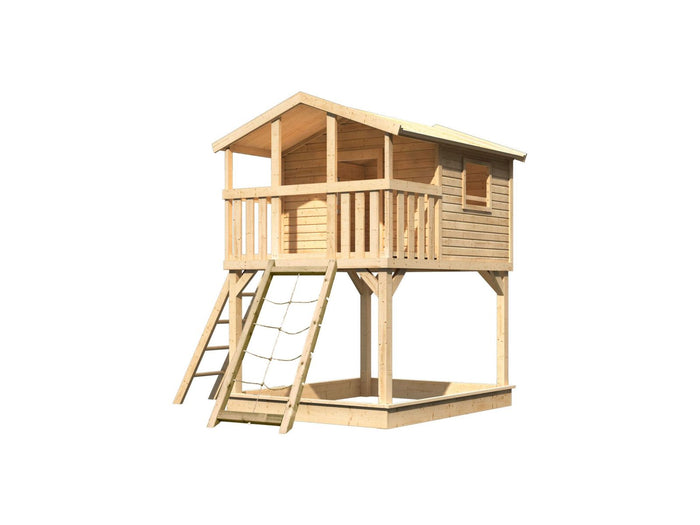 Karibu Stelzenhaus Benjamin naturbelassen mit Netzrampe