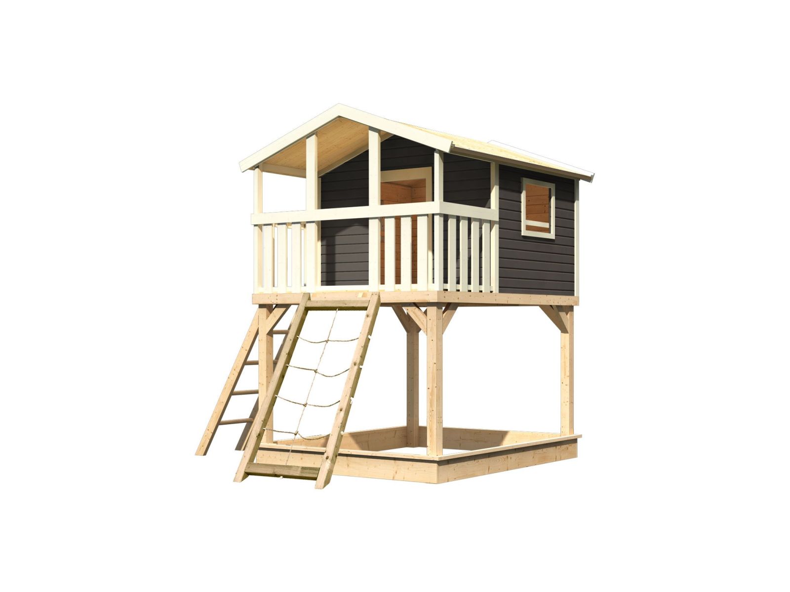 karibu Stelzenhaus Benjamin terragrau mit Netzrampe