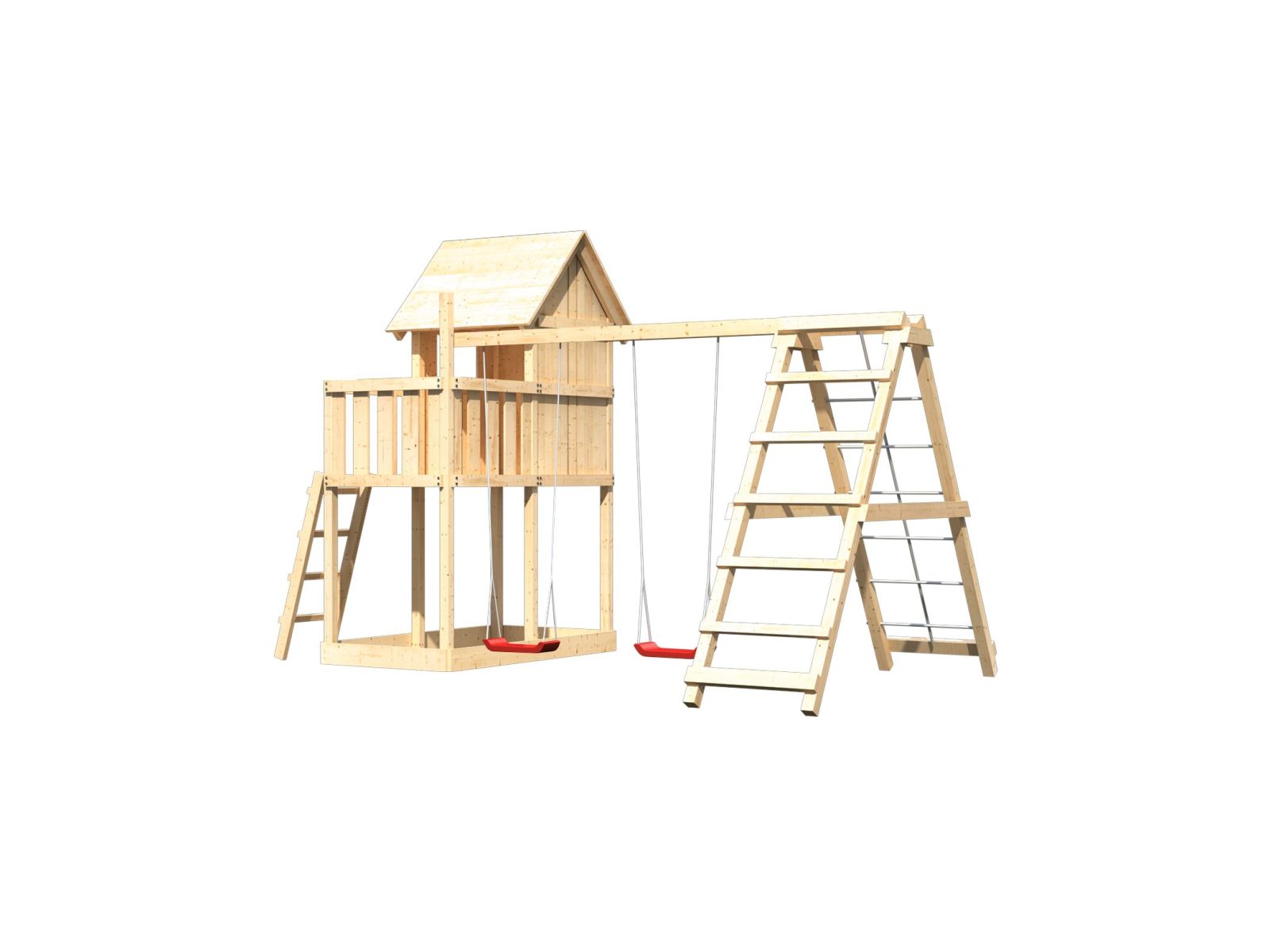 Karibu Stelzenhaus Frieda + Doppelschaukelanbau Klettergerüst