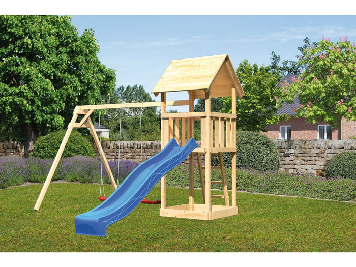 Karibu Spielturm Lotti Set mit Doppelschaukel und Rutsche in blau