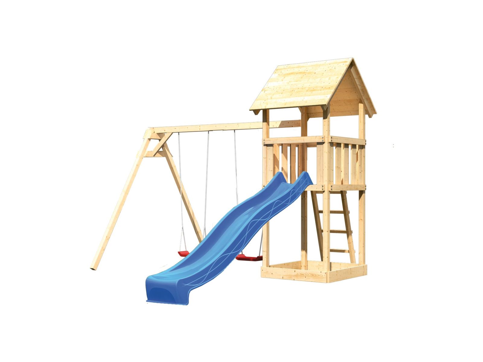 Karibu Spielturm Lotti Set mit Doppelschaukel und Rutsche in blau